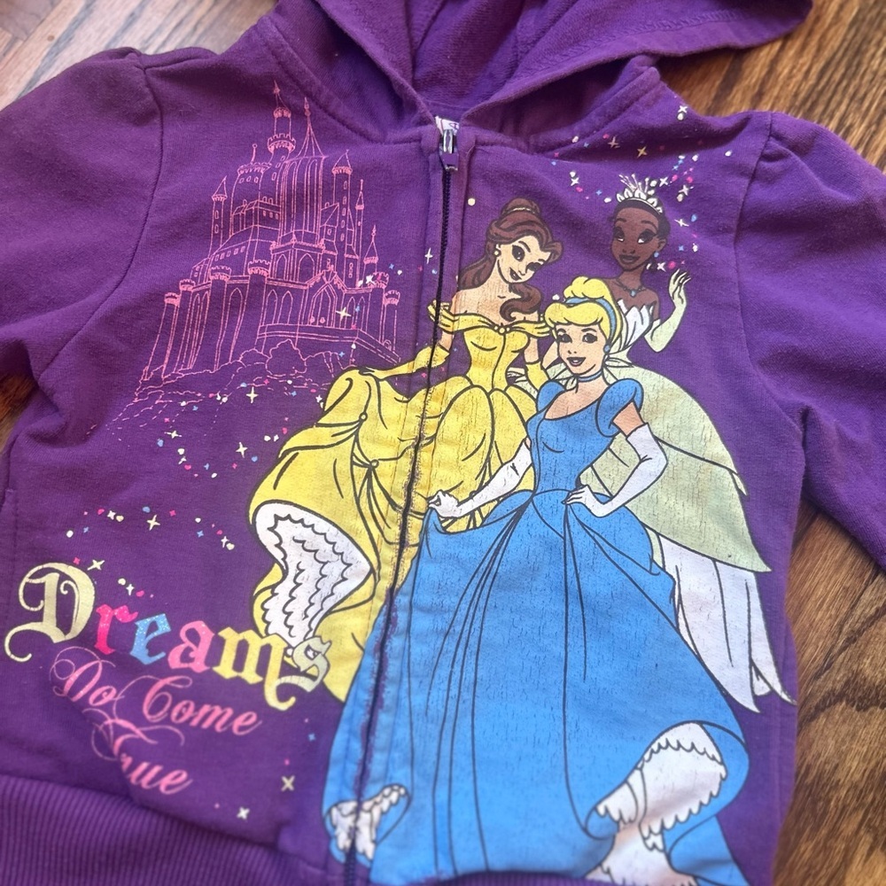2010 Disney Princess Hoodie 3T Purple Graphic Zip Jacket Y2K Toddler - Picture 3 of 6